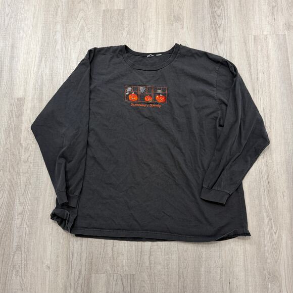 Vintage Something's Spooky Halloween Long Sleeve Shirt Men's 2XL XXL Black 90s - Picture 1 of 7